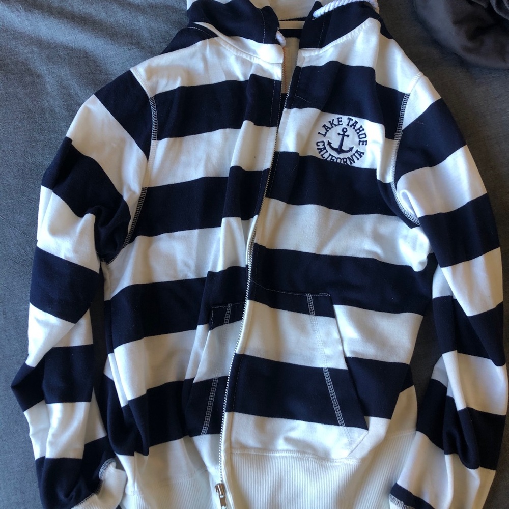 Navy and white Lake Tahoe zip up